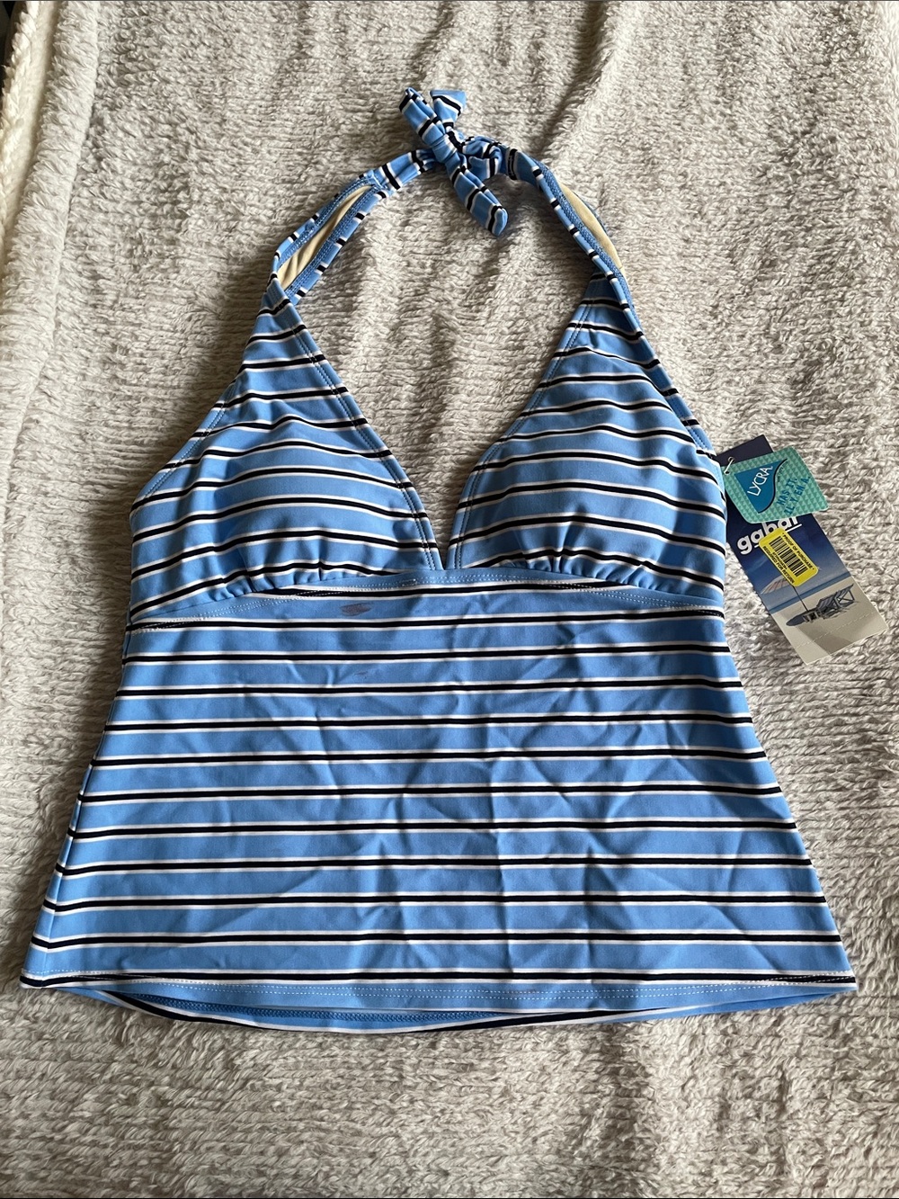 Gabar Striped Halter Tankini Top in Sky Blue